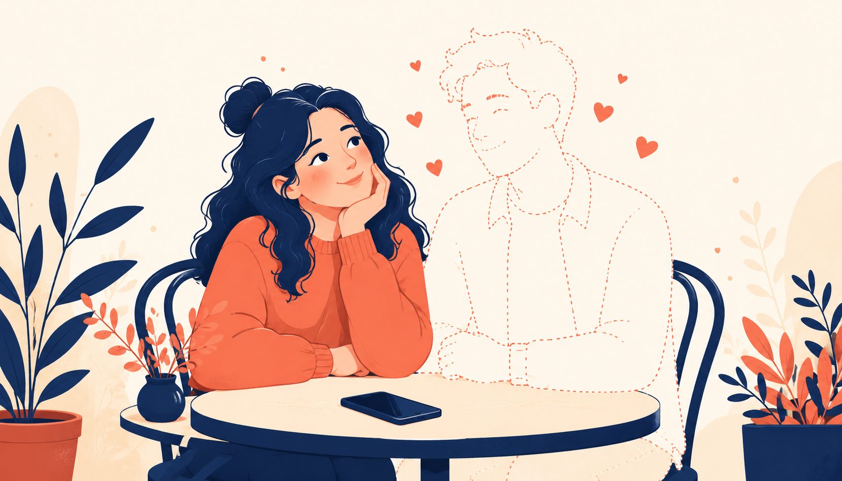 A daydreamer beside a translucent imagined partner who is not really there