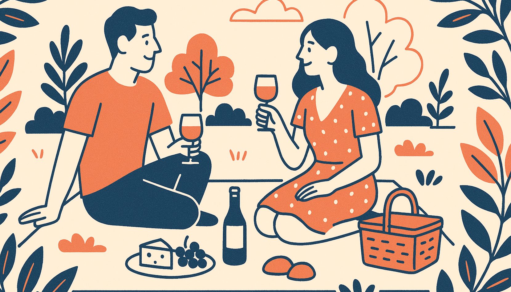 A couple talking over a picnic on a blanket in a park