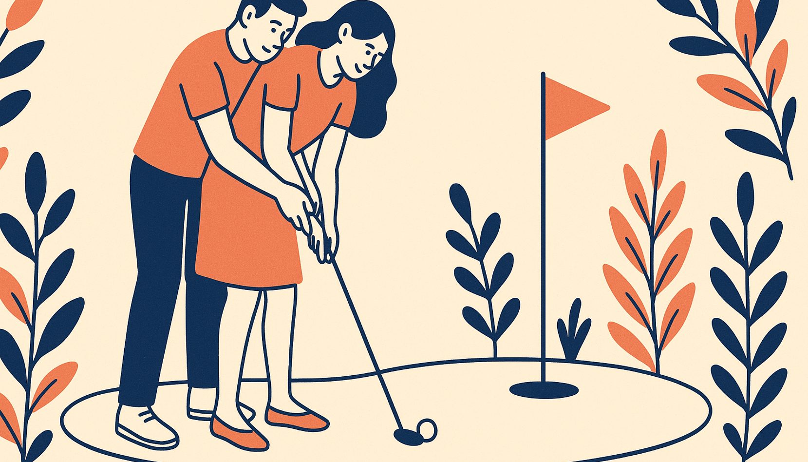 A couple playing mini-golf together on a putting green