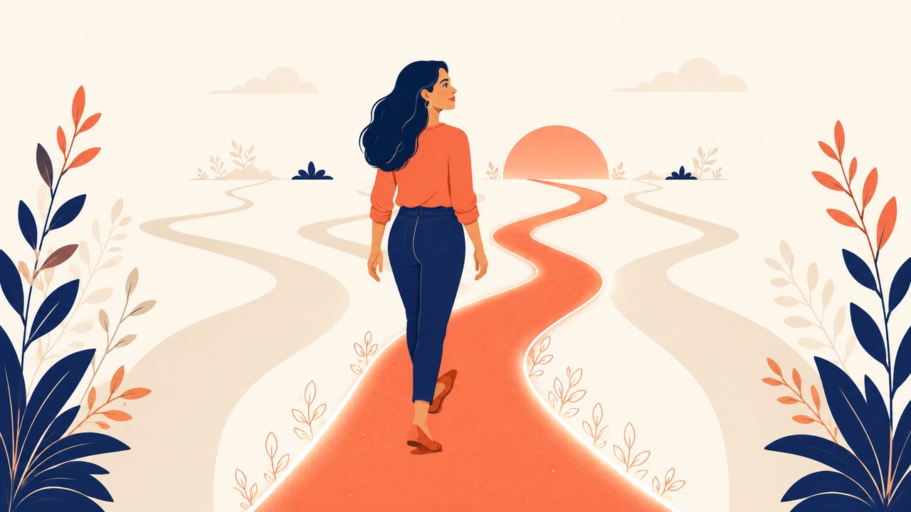 One person choosing a single path deliberately instead of an endless grid of options