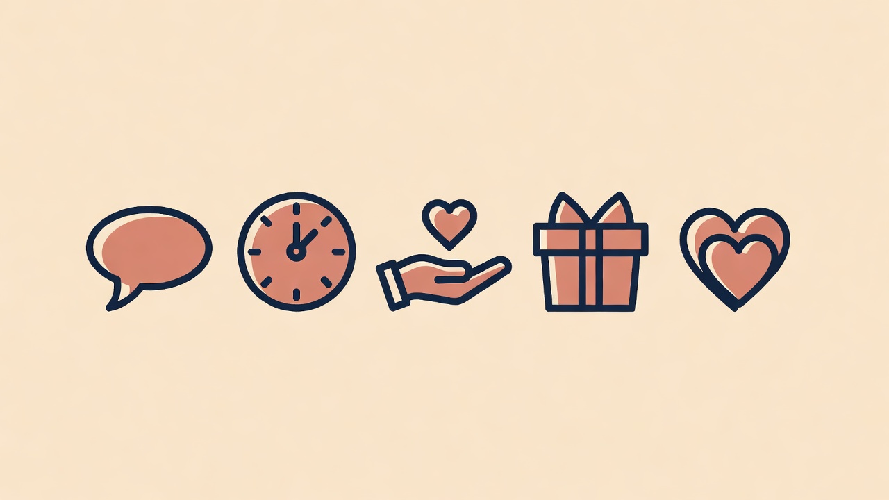 Five symbols representing the five love languages