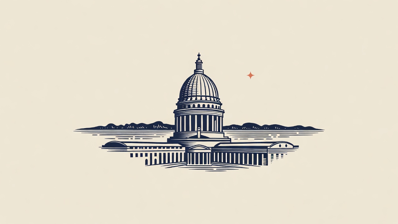 Engraved emblem of the Madison skyline with a coral star